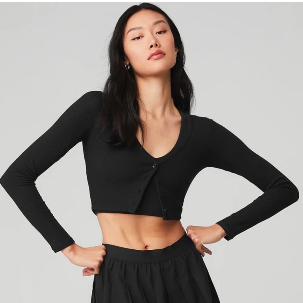 Alo Ribbed Cropped Whisper Cardigan